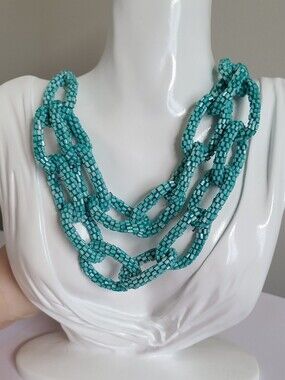 Turquoise Bold Chunky Beaded Mariners Loop Layered Chain Statement Necklace